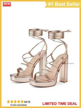 Lace Up Platform Heeled Sandals with Chunky Block Heel and Ankle Strap